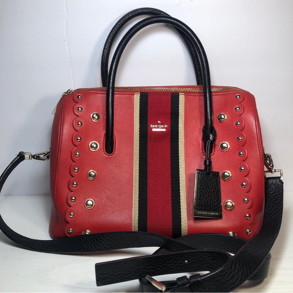 Kate Spade Madison Avenue Stewart Red Carpet Leather Studded Mega Lane Rare Bag - Picture 2 of 15
